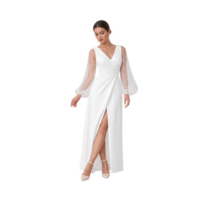 Long Sleeve V-Neck Column Dress