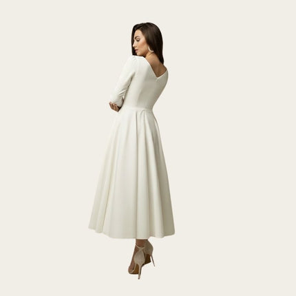 Long Sleeve V-Neck Midi Dress-back