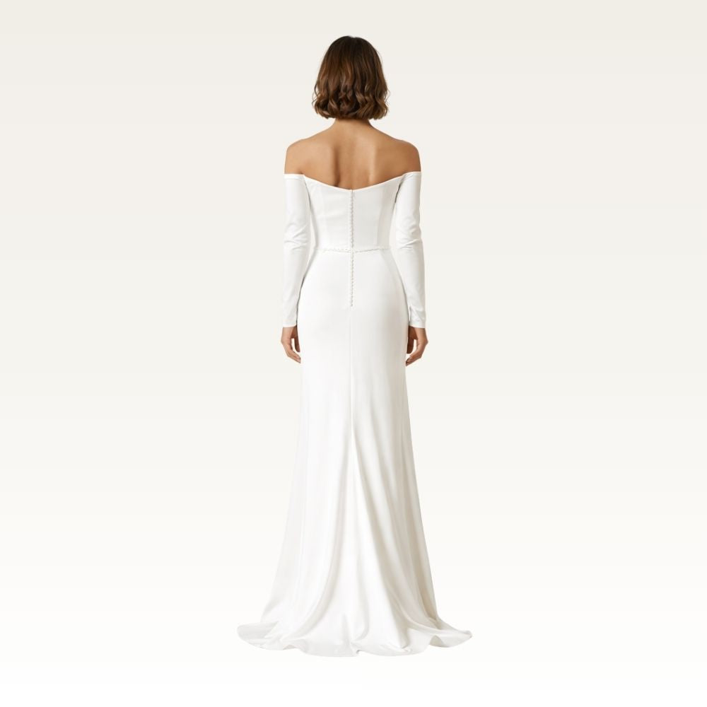Off-Shoulder Column Gown with Slit Back
