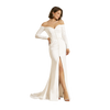 Off-Shoulder Column Gown with Slit Ivory