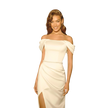 Off-Shoulder Column Satin Dress-Ivory