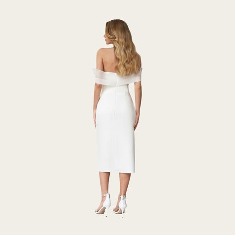 Off-Shoulder Fitted Midi Dress Back