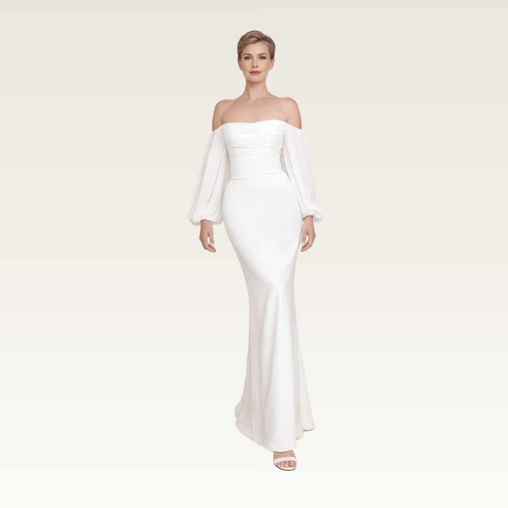 Off-Shoulder Jersey Column Gown