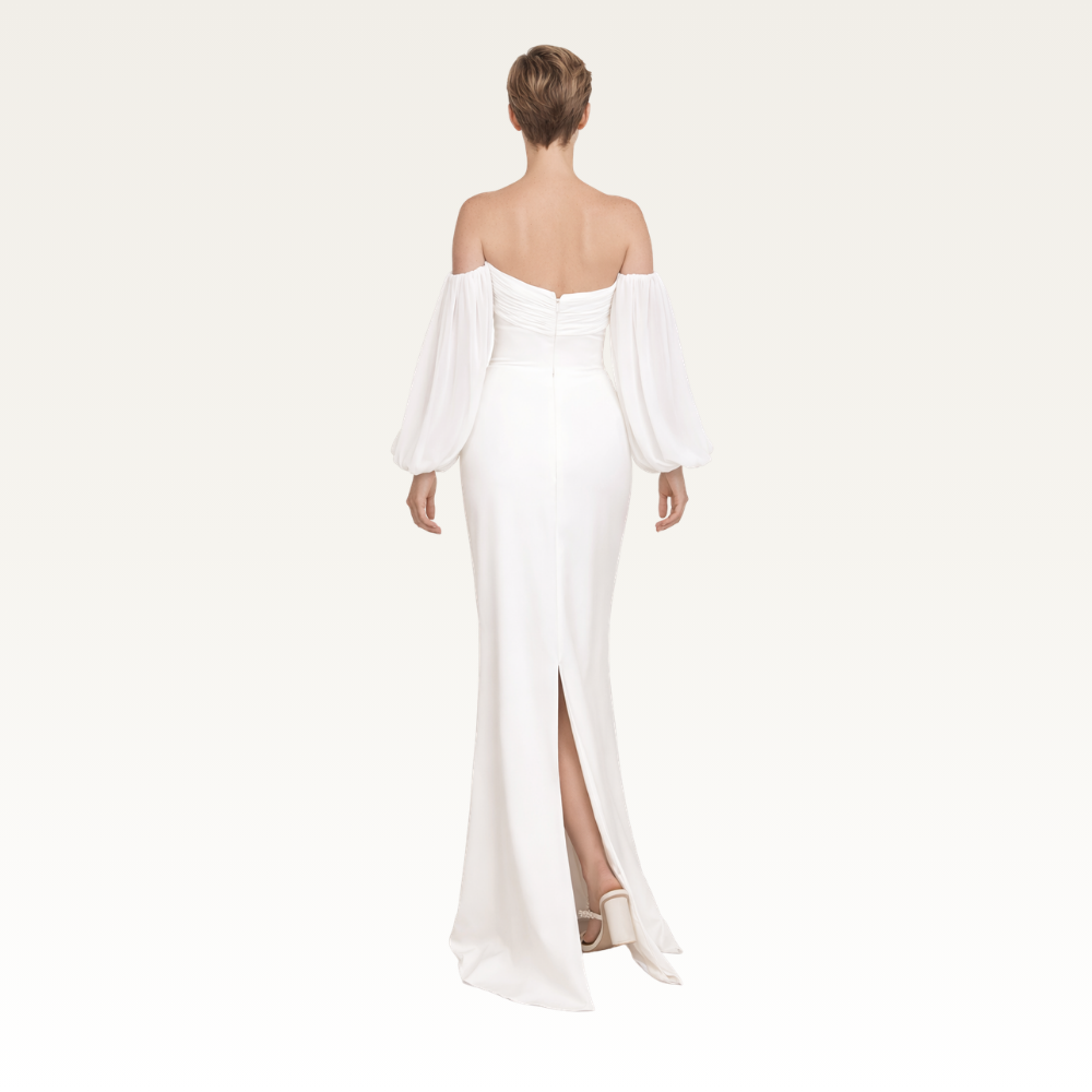 Off-Shoulder Jersey Column Gown Back