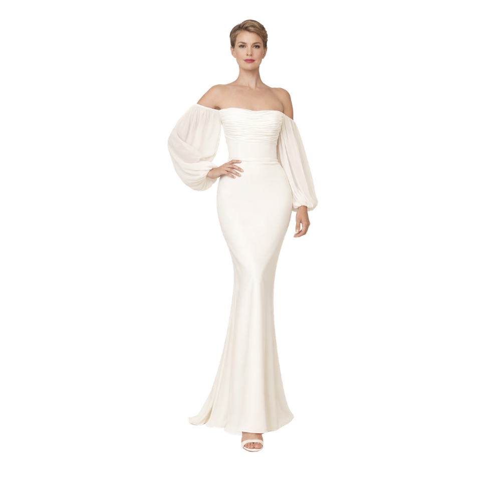 Off-Shoulder Jersey Column Gown Ivory