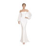 Off-Shoulder Jersey Column Gown White