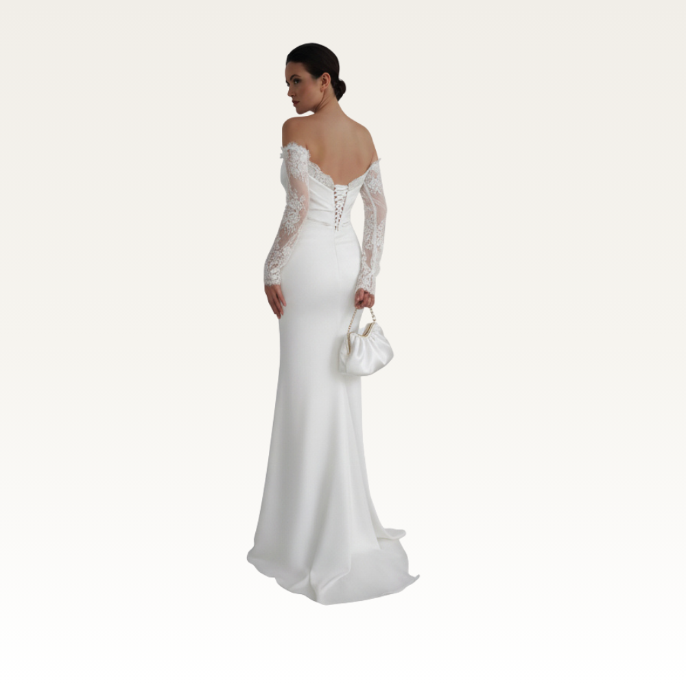 Off-Shoulder Lace Sleeve Gown