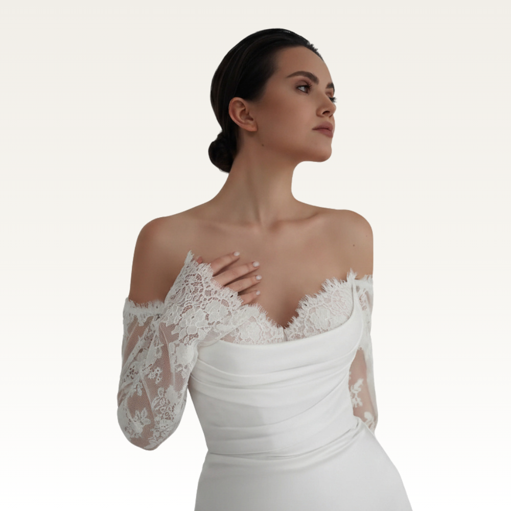 Off-Shoulder Lace Sleeve Gown