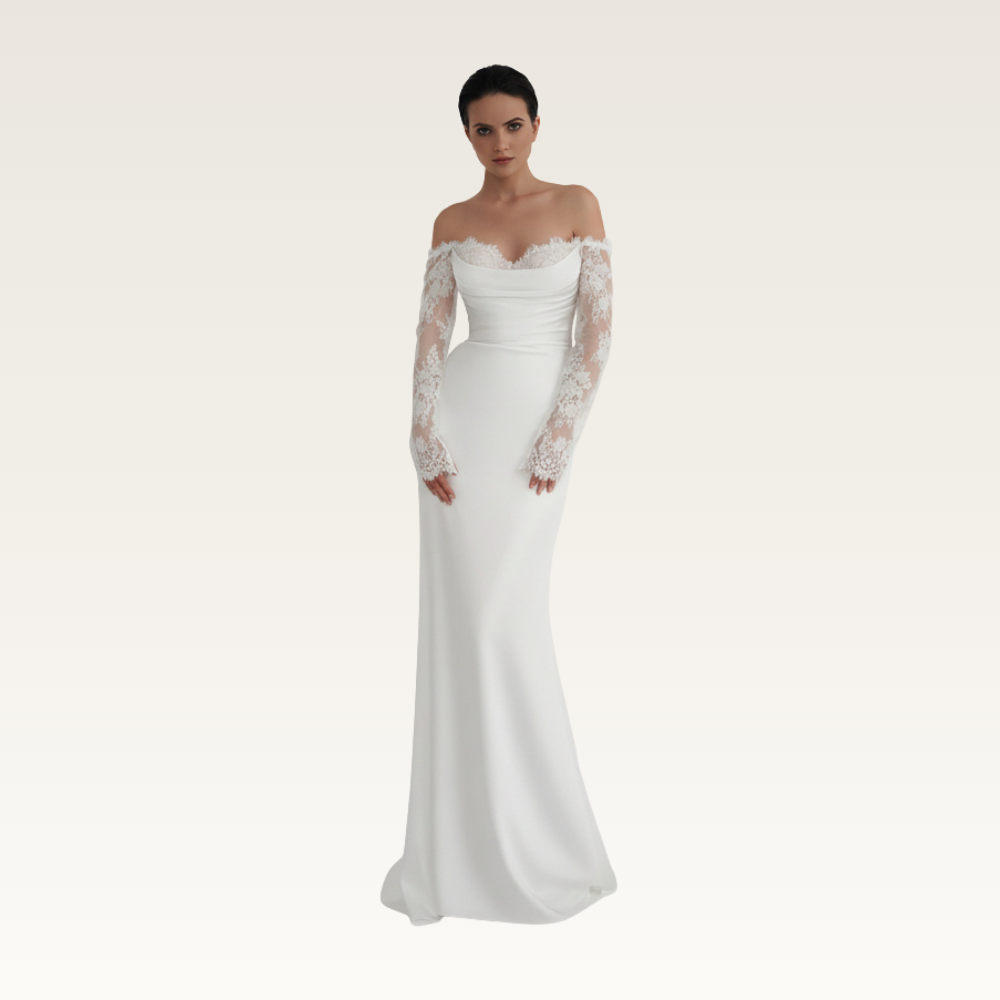 Off-Shoulder Lace Sleeve Gown