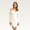 Off-Shoulder Long-Sleeve Satin Dress