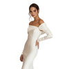 Off-Shoulder Long Sleeve Column Gown off white