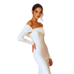 Off-Shoulder Long Sleeve Column Gown -white