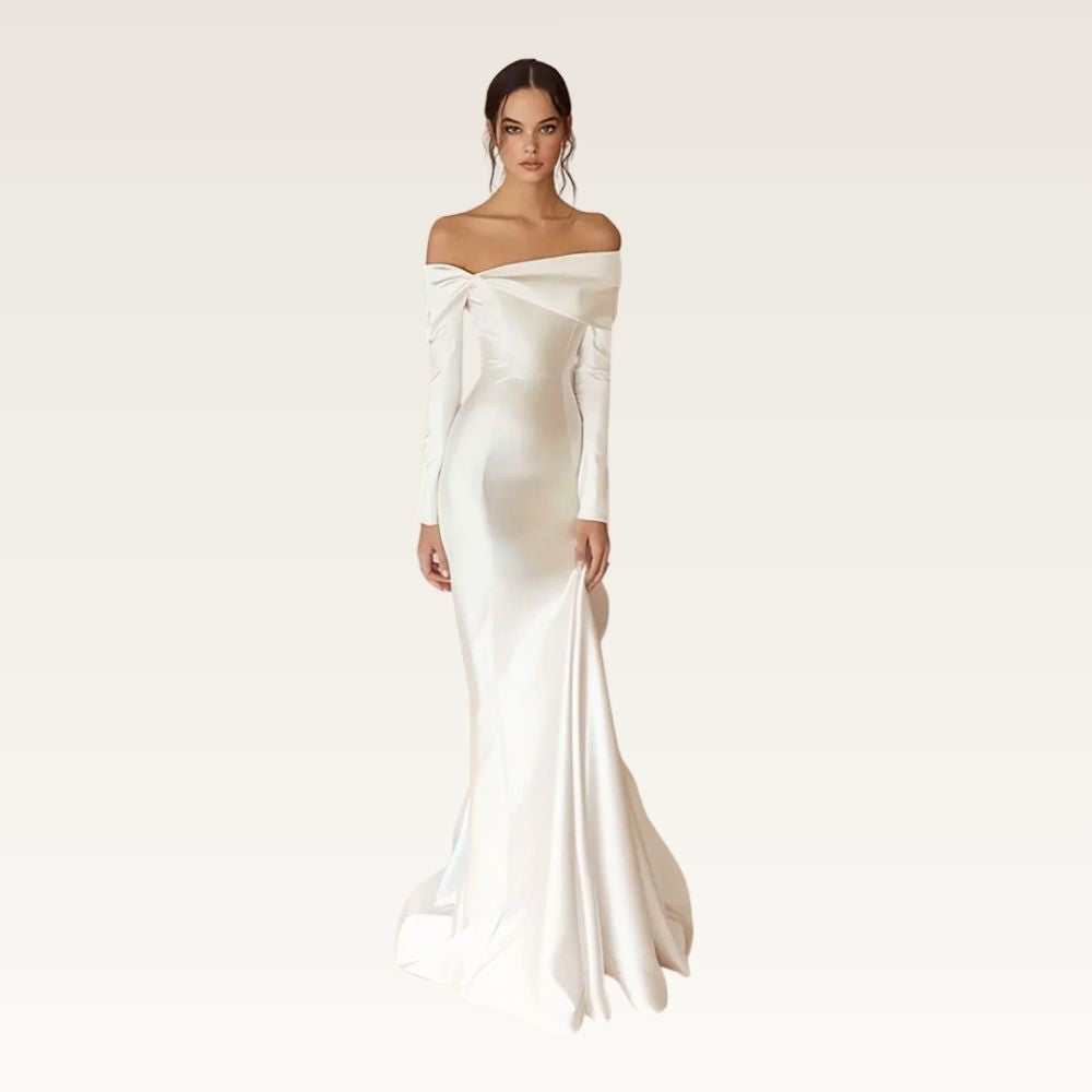 Off-Shoulder Long Sleeve Column Gown