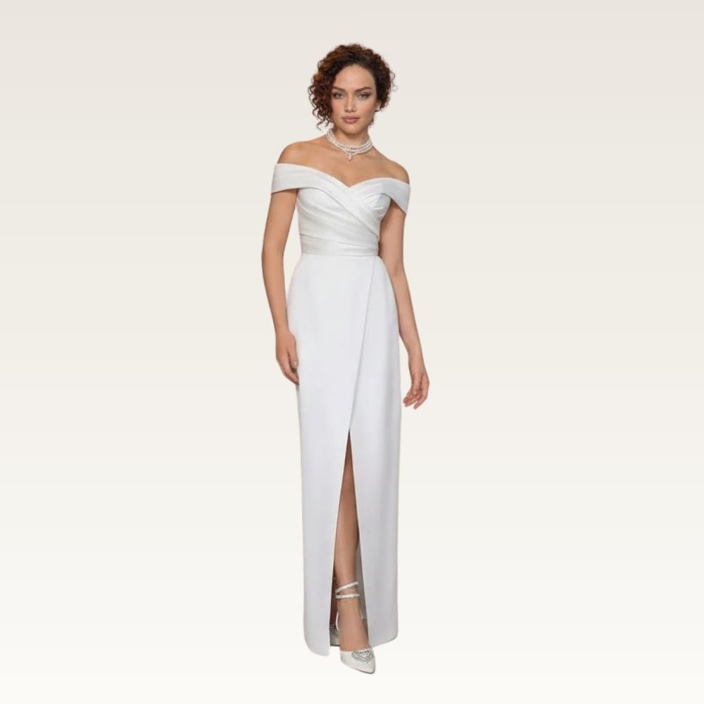 Off-Shoulder Satin Column Dress