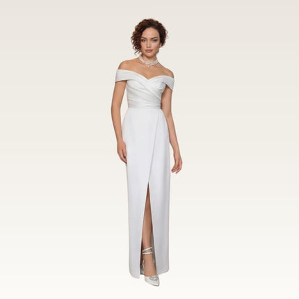 Off-Shoulder Satin Column Dress