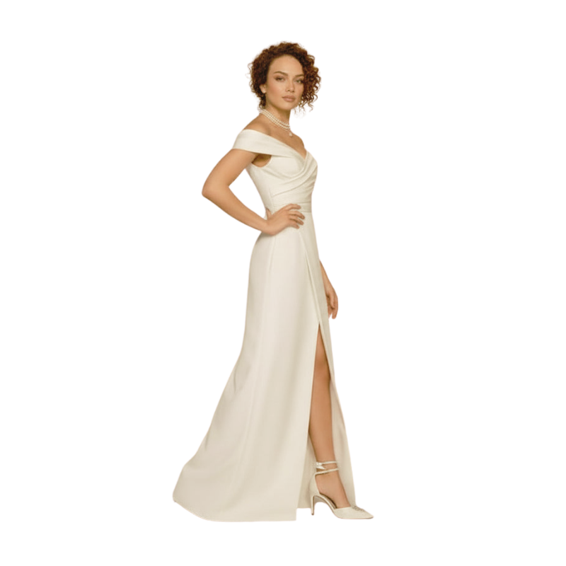 Off-Shoulder Satin Column Dress-ivory