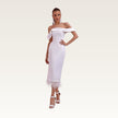 Off-Shoulder Satin Feather Midi