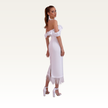 Off-Shoulder Satin Feather Midi Back