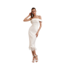 Off-Shoulder Satin Feather Midi Ivory