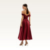 Off-Shoulder Satin Midi A-Line Back