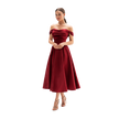 Off-Shoulder Satin Midi A-Line Burgundy