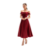 Off-Shoulder Satin Midi A-Line Burgundy