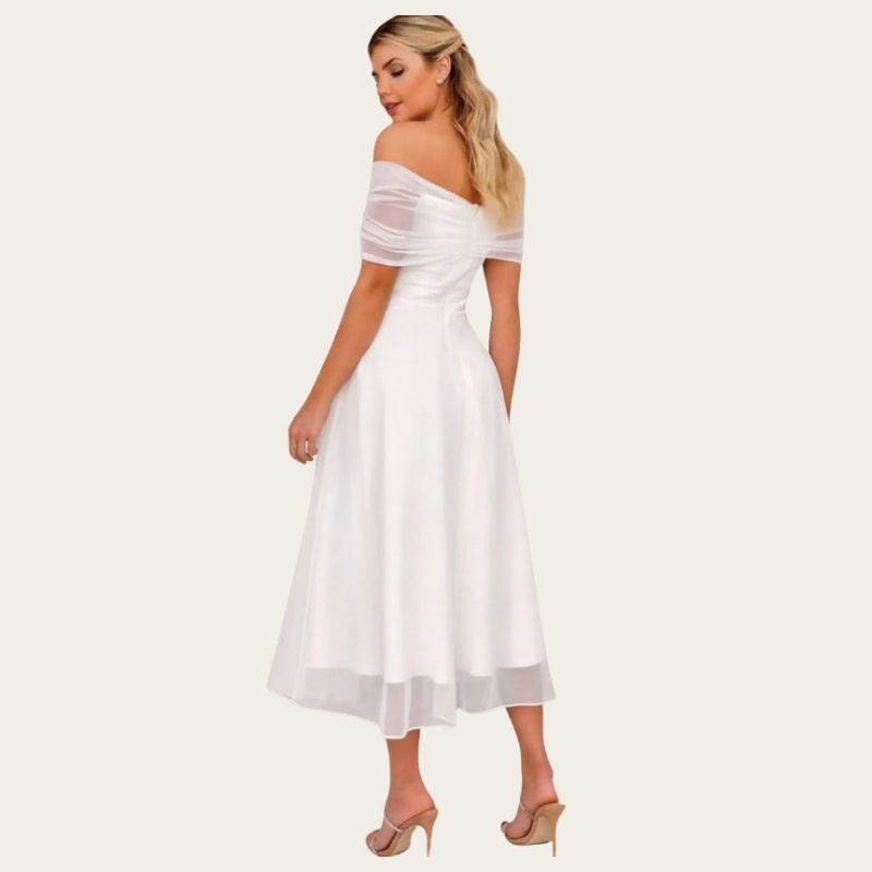 Off-Shoulder Satin Midi Dress
