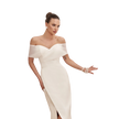 Off-Shoulder Satin Sheath Dress-Ivory