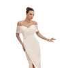 Off-Shoulder Satin Sheath Dress-Ivory