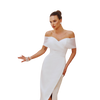 Off-Shoulder Satin Sheath Dress-White