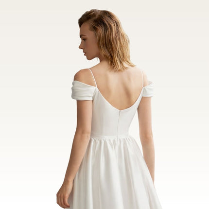 Off-Shoulder Satin Tea-Length Dress-Back