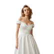 Off-Shoulder Satin Tea-Length Dress-Ivory