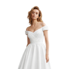 Off-Shoulder Satin Tea-Length Dress-White