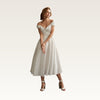 Off-Shoulder Satin Tea-Length Dress