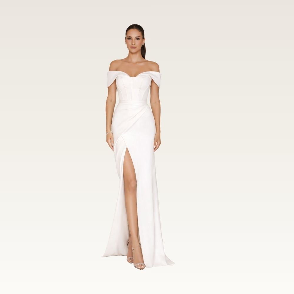 Off-Shoulder Structured Column Gown