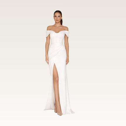 Off-Shoulder Structured Column Gown