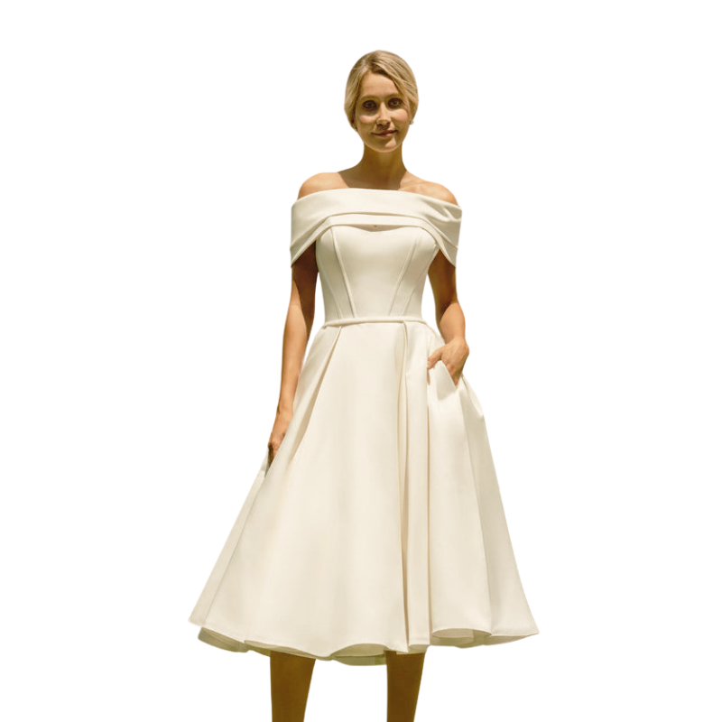 Off-Shoulder Structured Midi Dress Ivory