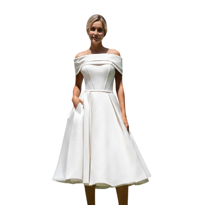 Off-Shoulder Structured Midi Dress white