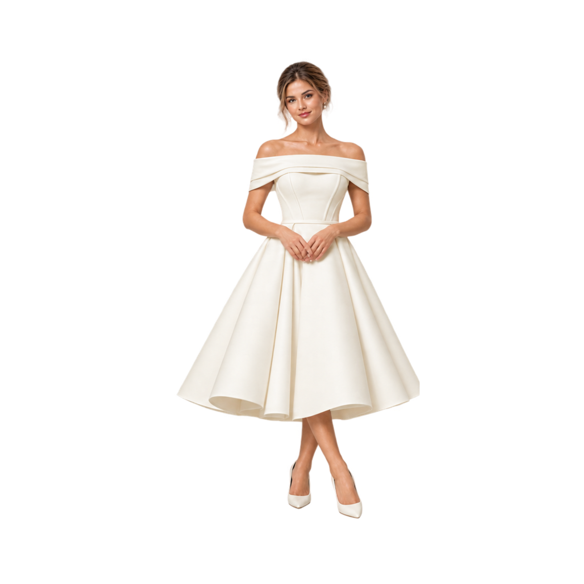 Off-Shoulder Structured Midi Dress