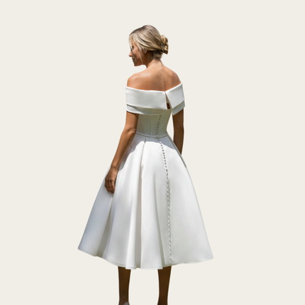 Off-Shoulder Structured Midi Dress back