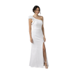 One-Shoulder Column Gown with Slit in white