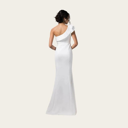 One-Shoulder Column Gown with Slit-back