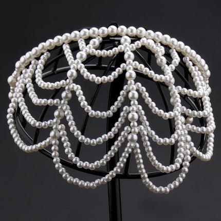 Pearl Tassel Forehead Statement Headpiece- White