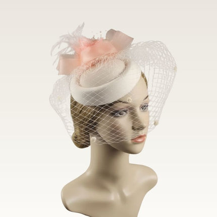 Pearl and Feather Bridal Headpiece- champagne