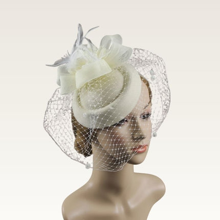Pearl and Feather Bridal Headpiece off white