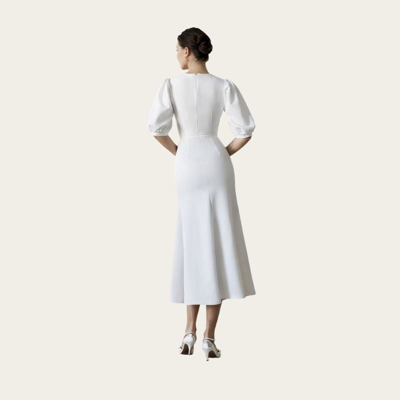 Puff Sleeve Midi Column Dress-Back