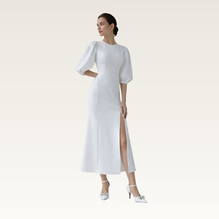 Puff Sleeve Midi Column Dress
