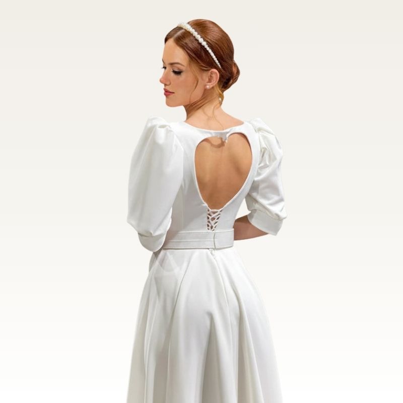 Puff Sleeve Open-Back Midi Dress Back