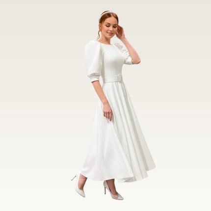 Puff Sleeve Open-Back Midi Dress