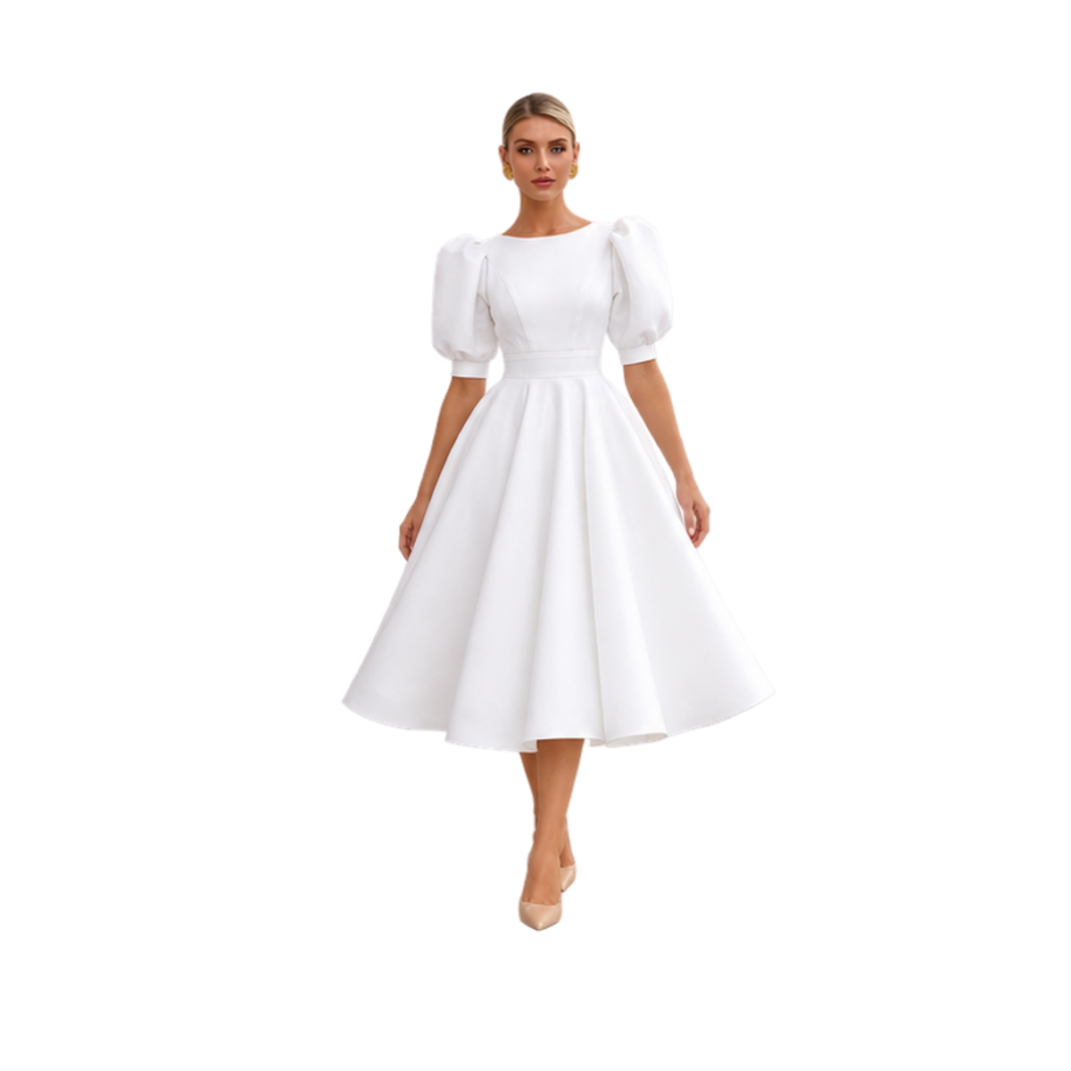 Puff Sleeve Satin A-Line Dress